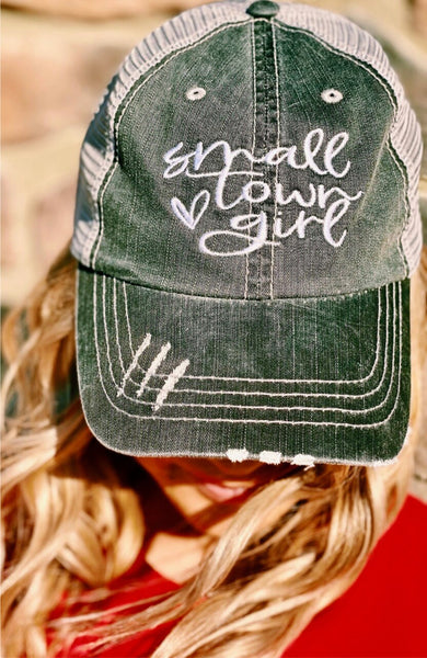 SMALL TOWN GIRL WITH HEART EMBROIDERED TRUCKER