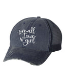 SMALL TOWN GIRL WITH HEART EMBROIDERED TRUCKER