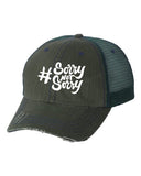 SORRY NOT SORRY HASHTAG EMBROIDERED TRUCKER HAT