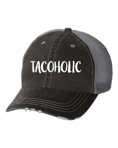 TACOHOLIC EMBROIDERED GRAY TRUCKER HAT