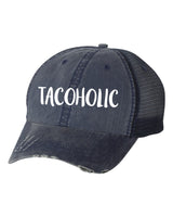 TACOHOLIC EMBROIDERED NAVY TRUCKER HAT