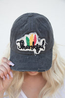 Thankful Patch Embroidered Black Trucker Hat