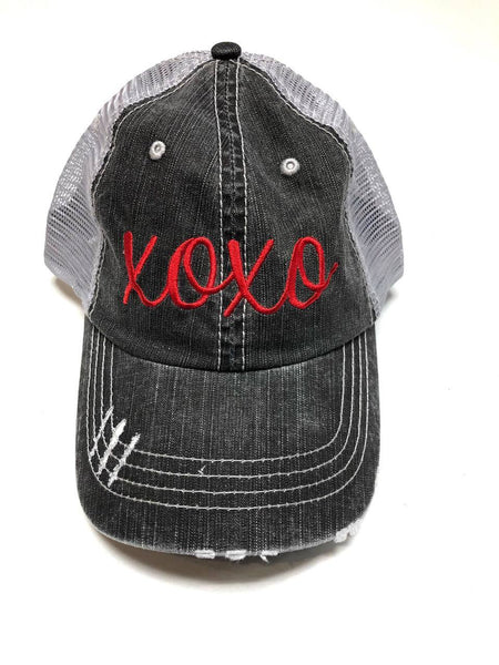 XOXO EMBROIDERED IN RED BASEBALL CAP